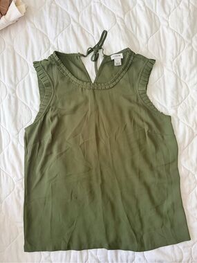 J. Crew Olive Green Sleeveless Ruffle-Trim Camisole